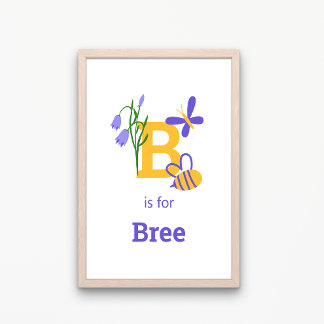 Cute Bee and Butterfly Custom Name Nursery Poster 