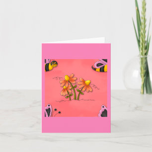 Cute Bee and Flower Pink Spring Garden  Card