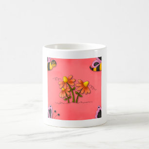 Cute Bee and Flower Pink Spring Garden  Coffee Mug