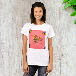 Cute Bee and Flower Pink Spring Garden  T-Shirt