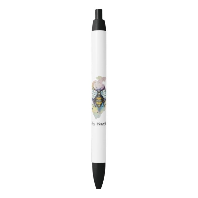 Cute Bee And Rainbow Wash Black Ink Pen (Front Vertical)