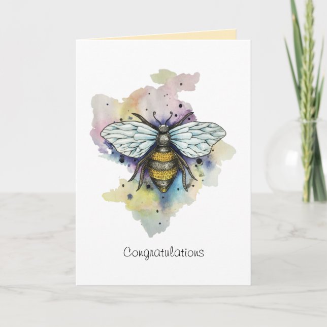 Cute Bee And Rainbow Wash Card (Front)