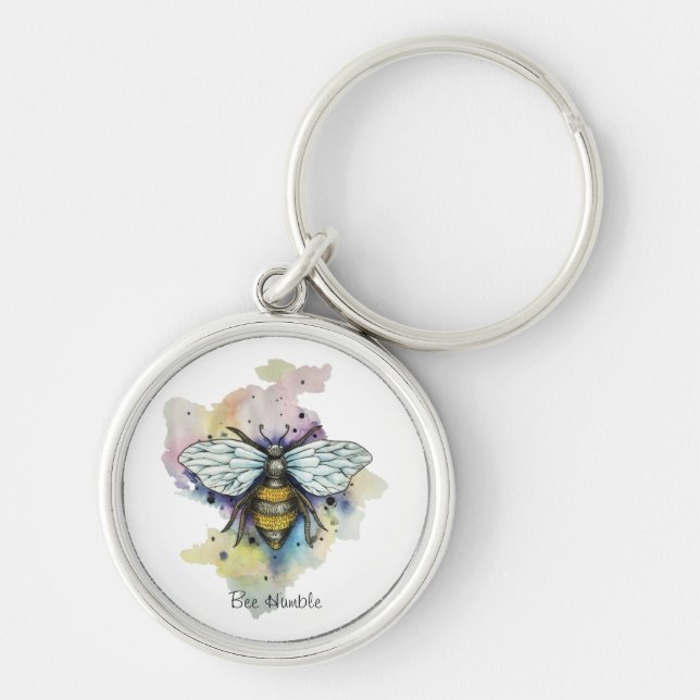 Cute Bee And Rainbow Wash Key Ring (Front)