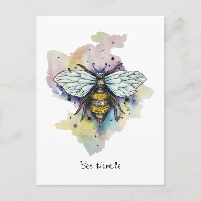 Cute Bee And Rainbow Wash Postcard (Front)