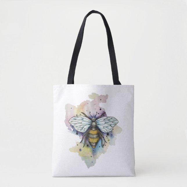 Cute Bee And Rainbow Wash Tote Bag (Front)
