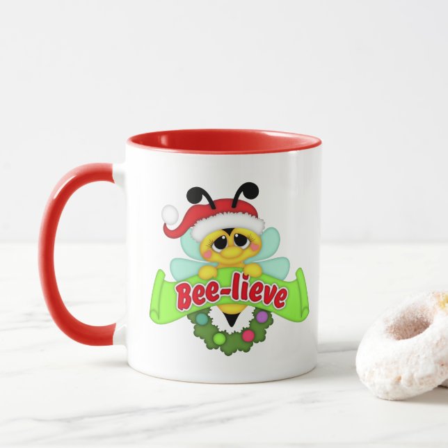 Cute bee and Santa Beelieve mug (With Donut)