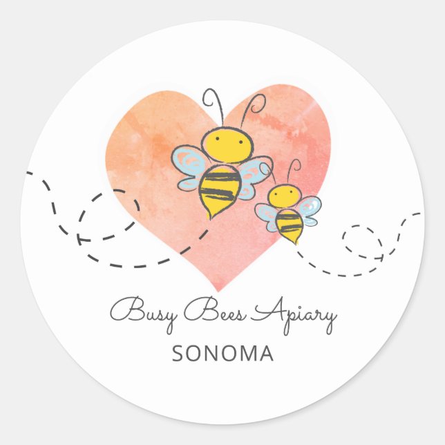 Cute Bee Apiary Beekeeper Logo Classic Round Sticker (Front)