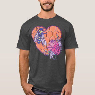 Cute Bee Art - Insect with Honeycomb Heart and T-Shirt