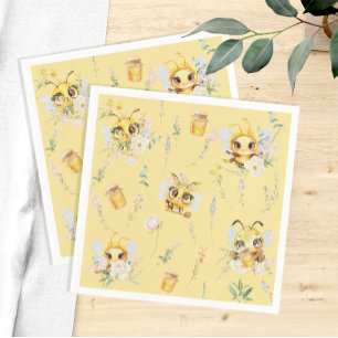Cute Bee Baby and Wildflowers Paper Napkin