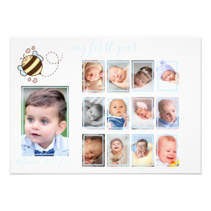 Cute Bee Baby Boy My First Year Photo Wall Decor  Print