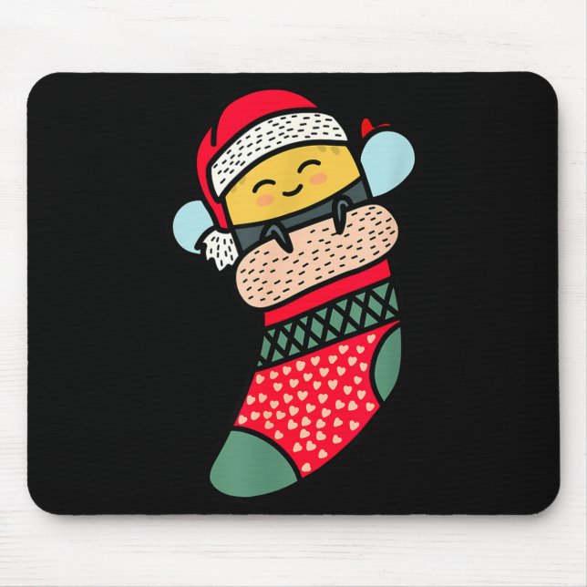 Cute Bee Baby Bumblebee In Christmas Sock Xmas Paj Mouse Pad (Front)
