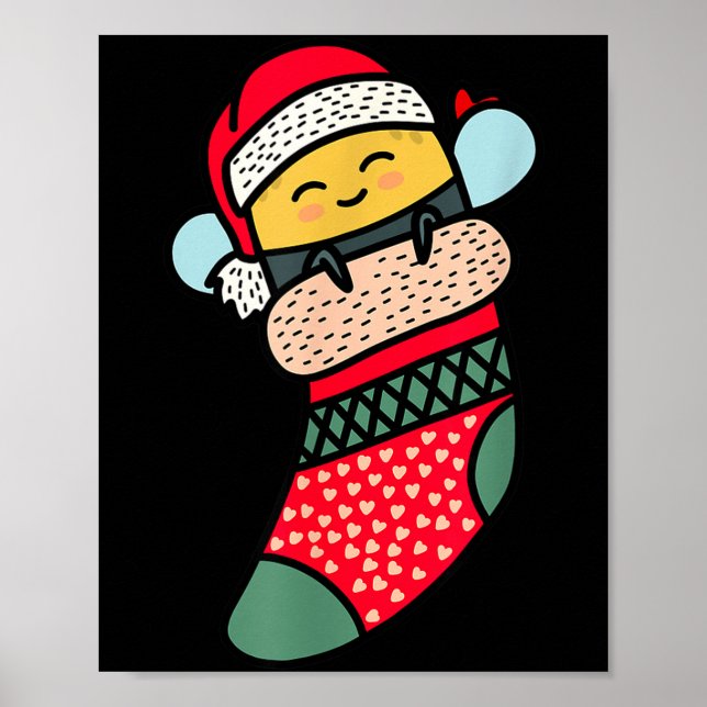 Cute Bee Baby Bumblebee In Christmas Sock Xmas Paj Poster (Front)
