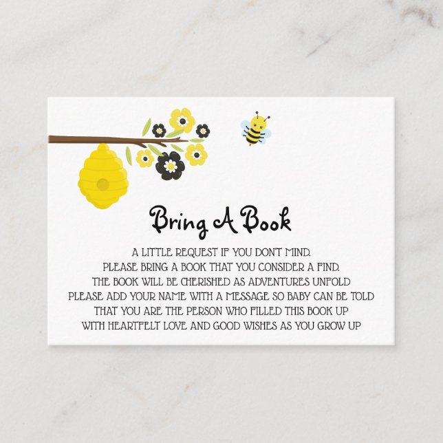 *~* Cute Bee Baby Shower Bee Hive Bring A Book Enclosure Card (Front)