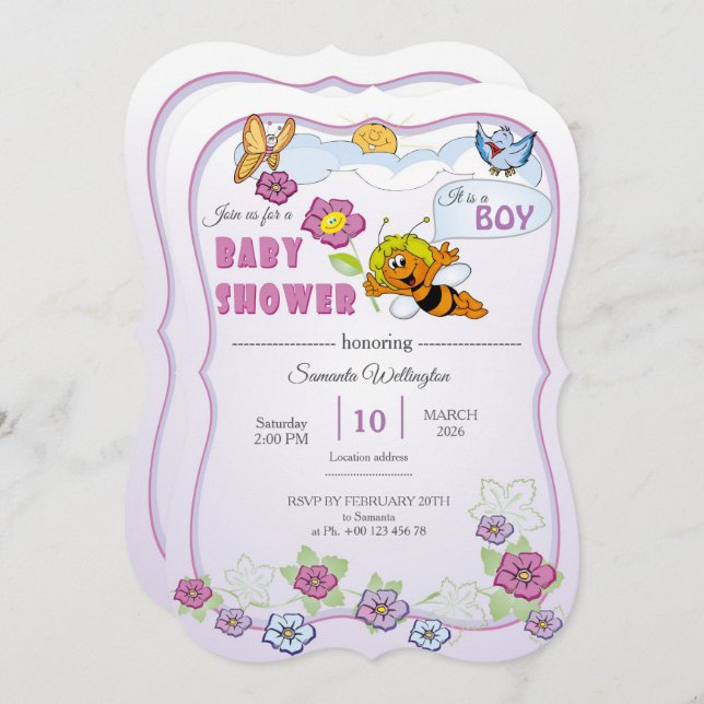 Cute Bee Baby Shower Invitation. It is a boy! Invitation (Front/Back)