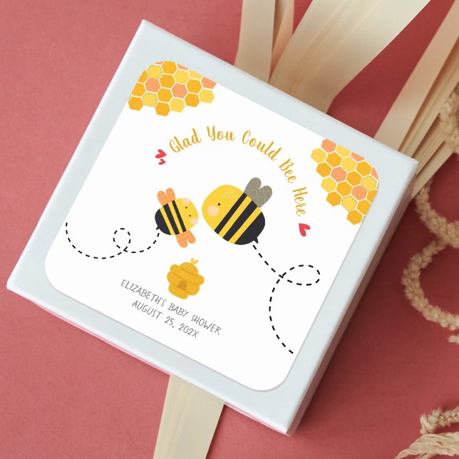 Cute Bee Baby Shower Thanks for Being Here Kawaii Square Sticker (Creator Uploaded)