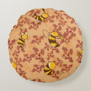 Cute bee background pattern round cushion