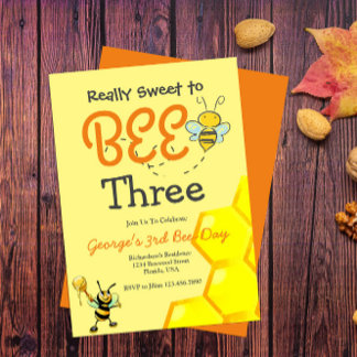 Cute Bee Birthday Invitation