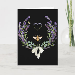 Cute Bee Bow Lavender Flower Heart Botanical Natur Card