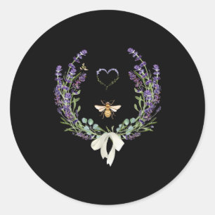 Cute Bee Bow Lavender Flower Heart Botanical Natur Classic Round Sticker
