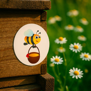 Cute Bee Carrying Honey Pot with Flower Classic Round Sticker