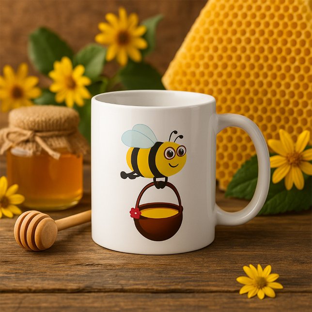 Cute Bee Carrying Honey Pot with Flower Coffee Mug (Creator Uploaded)