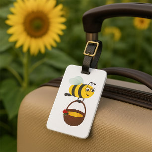 Cute Bee Carrying Honey Pot with Flower Luggage Tag
