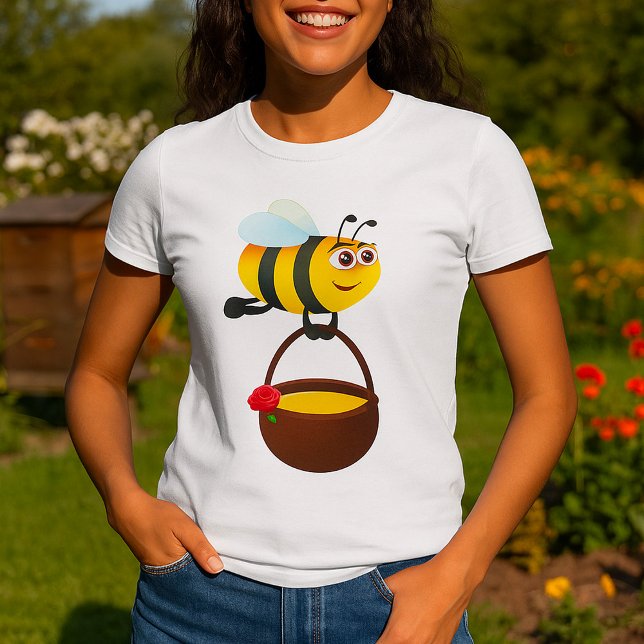 Cute Bee Carrying Honey Pot with Flower T-Shirt (Creator Uploaded)