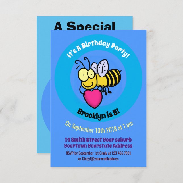 Cute bee cartoon  invitation (Front/Back)