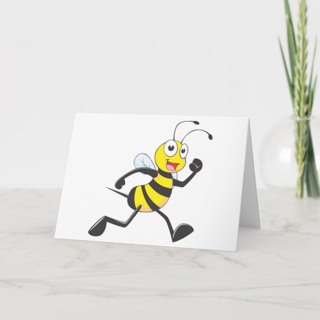 Cute Bee Cartoon Running Jogging Walking Shirt Card (Front)
