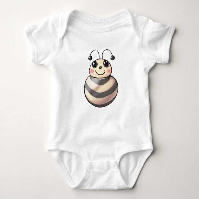 Cute Bee Cartoon, Smiling Bee Drawing, Bee Baby Bodysuit (Front)