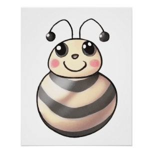 Cute Bee Cartoon, Smiling Bee Drawing, Bee Poster
