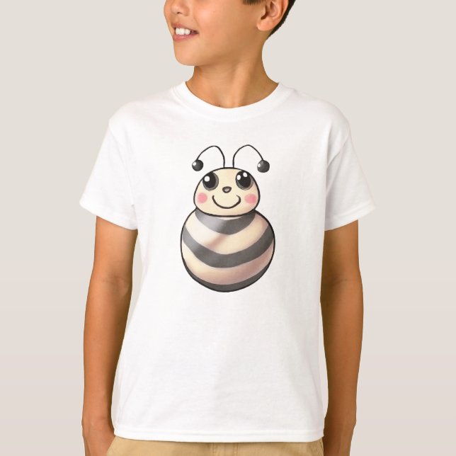 Cute Bee Cartoon, Smiling Bee Drawing, Bee T-Shirt (Front)