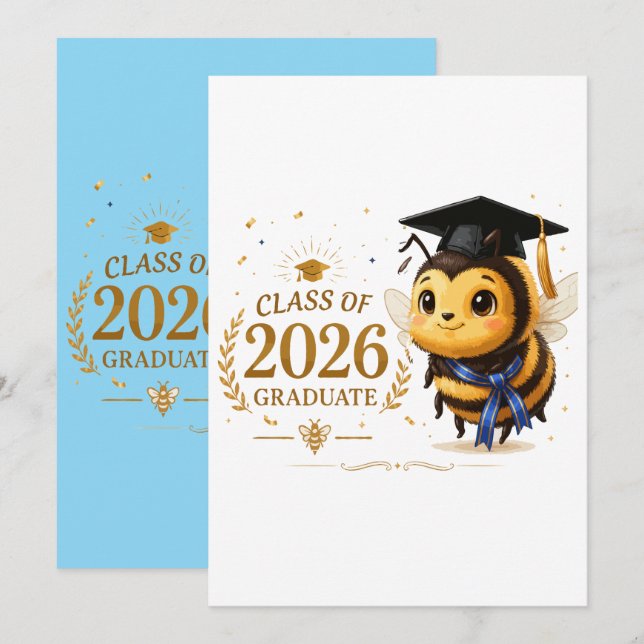 Cute Bee Class of 2026 Graduate. Invitation (Front/Back)