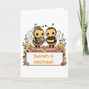 Cute Bee Couple Personalised Wedding Gift Card