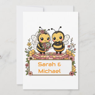 Cute Bee Couple Personalised Wedding Gift Invitation