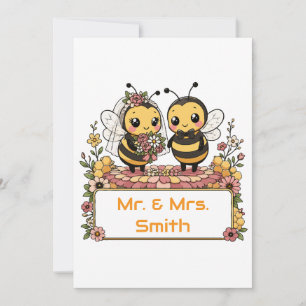 Cute Bee Couple Personalised Wedding Gift Invitation