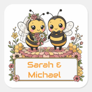 Cute Bee Couple Personalised Wedding Gift Square Sticker