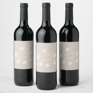 Cute Bee Daisy Floral Gender Reveal Earthy Tones   Wine Label