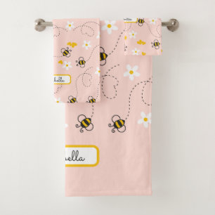 Cute Bee Daisy Monogram Name Bath Towel Set