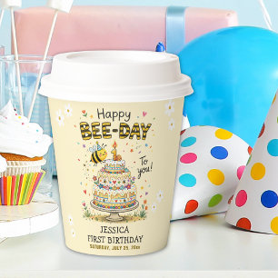 Cute Bee Day Birthday Bumble Bee First Birthday Paper Cups