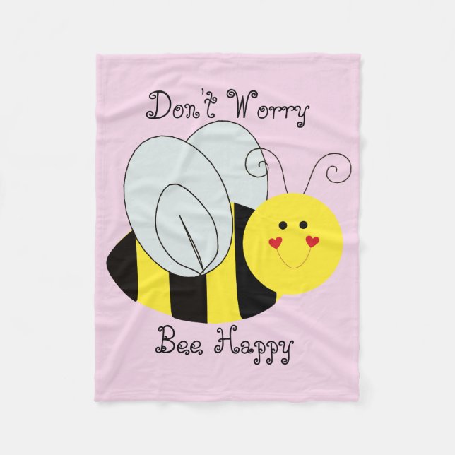 Cute Bee Don't Worry Bee Happy Fleece Blanket (Front)