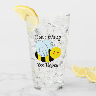 Cute Bee Don't Worry Bee Happy Glass