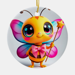 Cute Bee Fairy Cartoon Character Soft Pastel Shine Ceramic Ornament