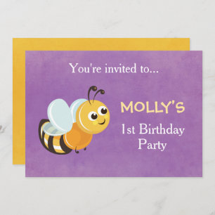 Cute Bee First Birthday Party Invitation Card
