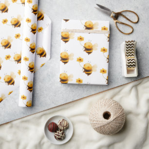 Cute Bee Floral Baby Shower Wrapping Paper