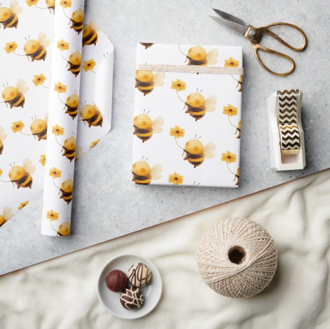 Cute Bee Floral Baby Shower Wrapping Paper (Crafts)