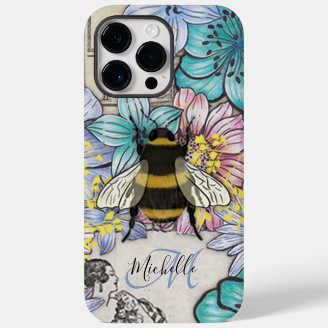 Cute  Bee floral Botanical monogram iPhone Case (Back)