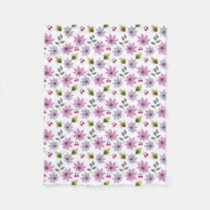 Cute Bee Floral Pattern Cottagecore Aesthetic Pink Fleece Blanket
