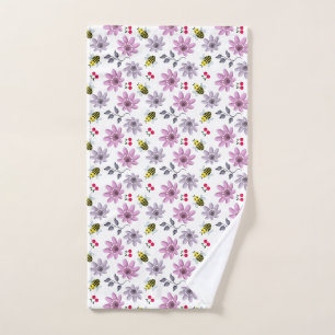 Cute Bee Floral Pattern Cottagecore Aesthetic Pink Hand Towel