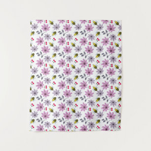 Cute Bee Floral Pattern Cottagecore Aesthetic Pink Tapestry